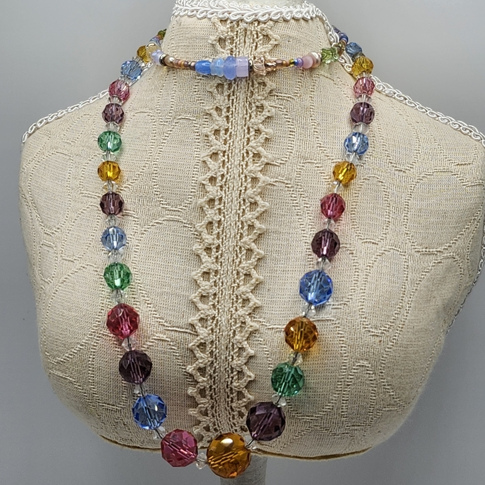 Beautiful rainbow glass faceted beads.  Vintage 1960s.  Bracelet complimentary